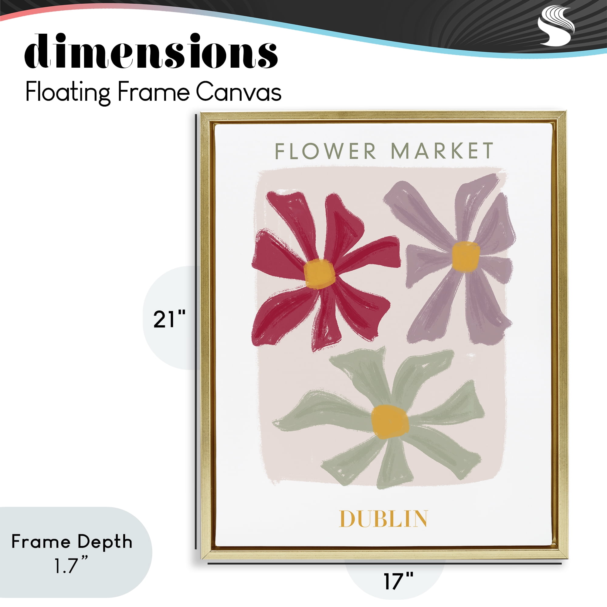 Stupell Industries Muted Dublin Flower Market Gold Framed Floater Canvas Wall Art, design by Lucille Price