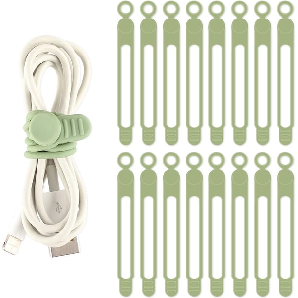 Bridas para cables Correas para cables de silicona reutilizables 16 piezas Bridas para cables Organizadores de cables para auriculares, cargador de teléfono, cable de audio, computadora (16 piezas, verde) JM