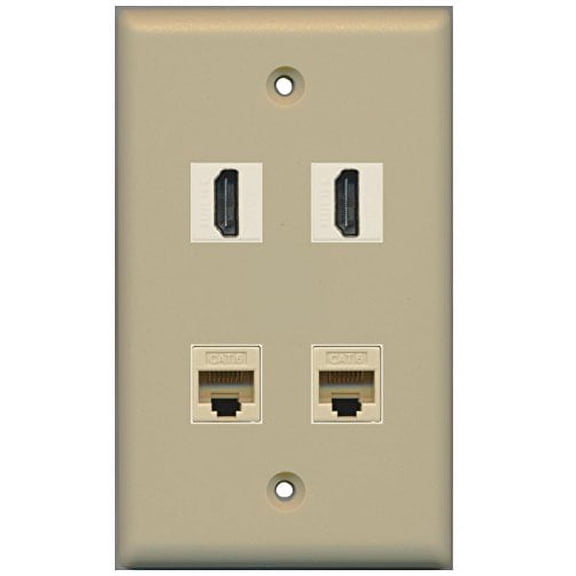 RiteAV - 2 Port HDMI 2 Port Cat6 Ethernet Wall Plate - Ivory
