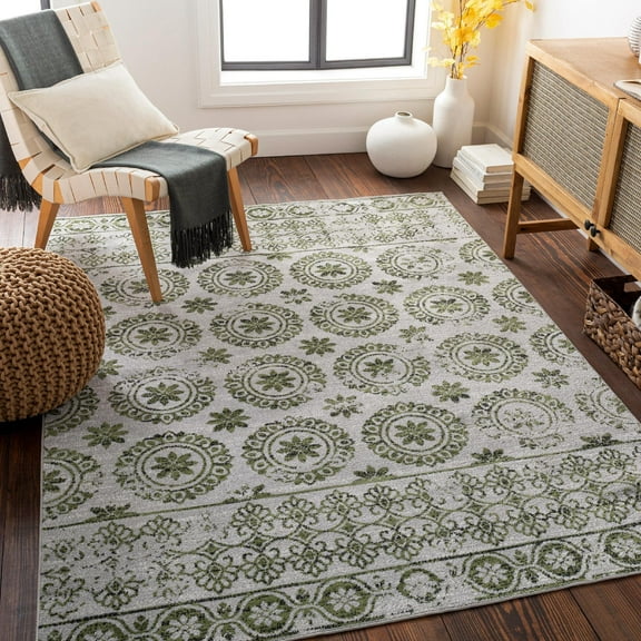 Mark&Day Washable Rugs, 5x7 William Traditional Sage Area Rug, Black Green Grey Carpet for Living Room, Bedroom or Kitchen (5'3" x 7', Machine Washable)