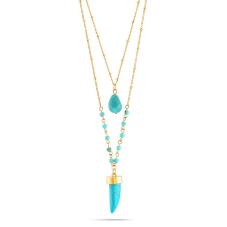 - TAZZA WOMEN'S GOLD-TONE TURQUOISE LAYERED HORN NECKLACE