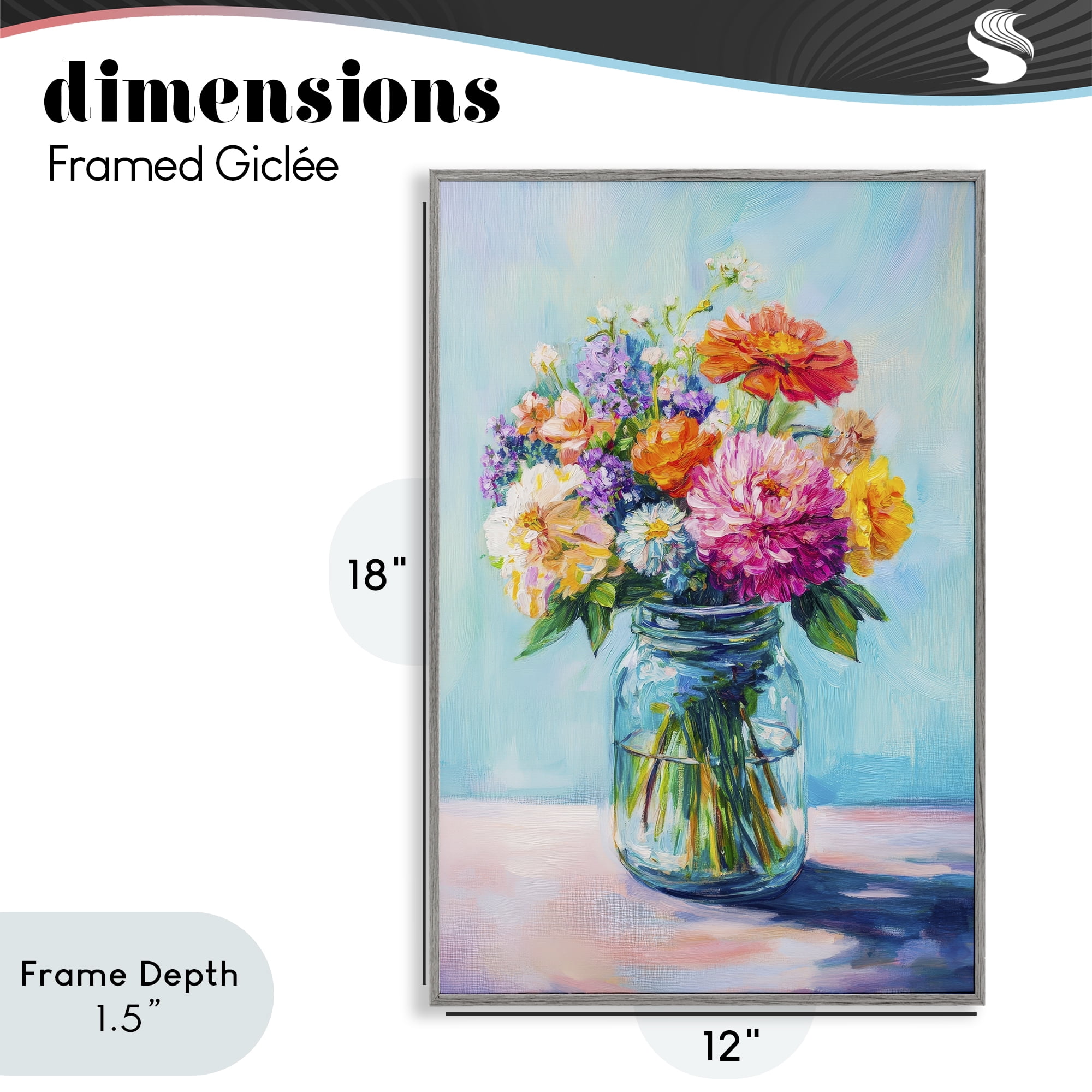 Stupell Industries Vibrant Country Jar Bouquet Gray Framed Giclee Art, design by Petal Prints Design