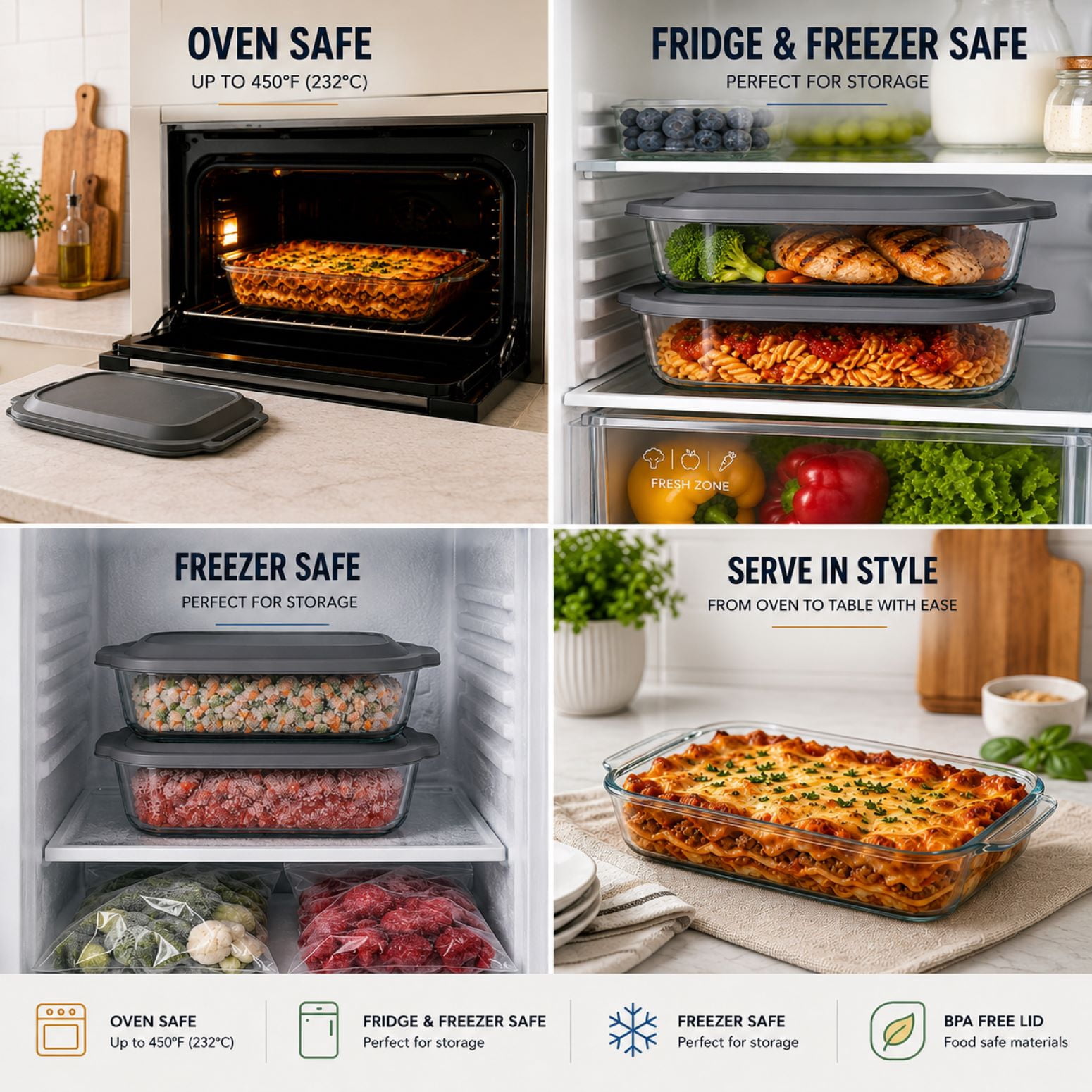 Sorbus 3.5L Borosilicate Glass Baking Dish with Lid, Deep Rectangular Bakeware Pan