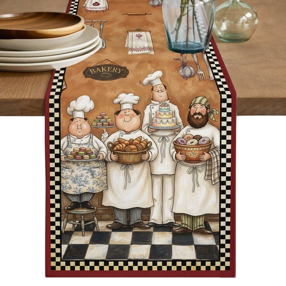 Table Runners 90 Inches Long Dress Scarves, Kitchen Chefs Farmhouse Coffee/Dining/Kitchen Table Decor Table Runner for Living Room, Farmhouse Vintge Cooking Black Beige Plaid 13x90 Inch
