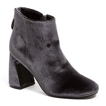 Ninety Union MARVELOUS-GRY-11 Velvet Ankle Bootie with Zipper & Wrapped Block Heel, Gray - Size 11