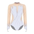 thumbnail image 3 of YONGHS Womens Rhinestone Gymnastics Leotard Long Sleeves Bodysuit Ballet Figure Skating Dancewear White XL, 3 of 7