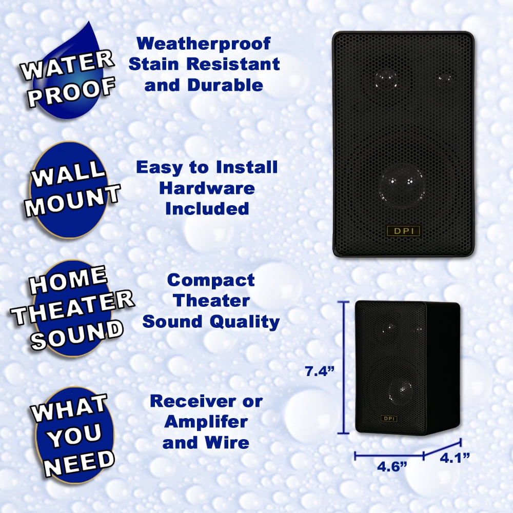 GOLDWOOD DPI-60B Indoor or Outdoor 3 Way Speakers Black Mountable Pair