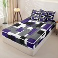 thumbnail image 3 of Castle Fairy Vintage Square Block Zipper Full Size Comforter Sets with Fitted Sheet and 2 Pillowcases,Abstract Overlay Shape Zipper Bedding Set,Purple Black Gray,Reversible, 3 of 5