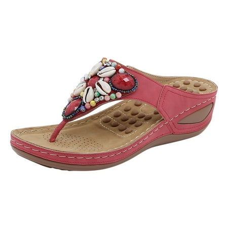 

ZHAGHMIN Women S Ankle Strap Sandal Womens Wedge Flip Flops Summer Comfortable Platform Bohemia Shoes Sandals With Arch Support Massage Function Casual Thong Sandal Sandals Size 11 In Women Comfort