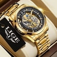 thumbnail image 2 of Reloj LIGE Reloj de Moda para Hombres Diseño Hueco Dorado Negro, 2 of 5