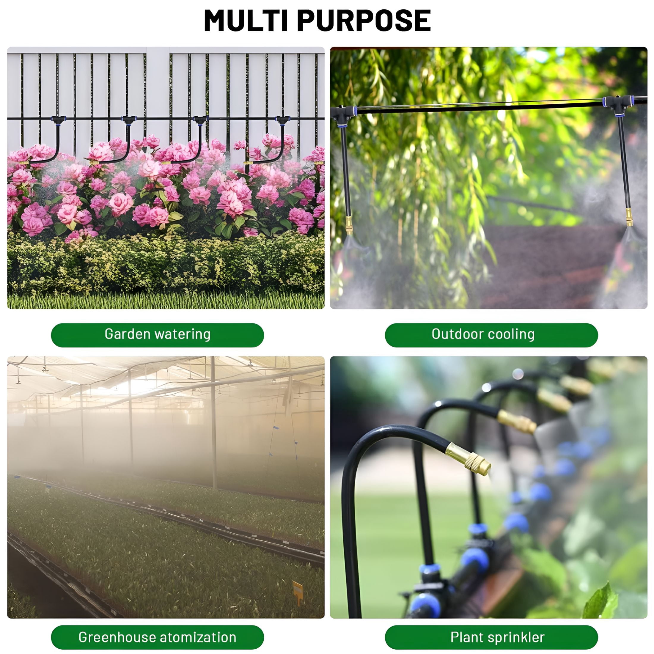 ICERUN 360° Adjustable Drip Irrigation System - 50FT Garden Watering System with 16 Nozzles,Garden Irrigation System,Greenhouse Accessories,Atomizing System for Yard,Lawn,Plants,5/16 inch Tubing