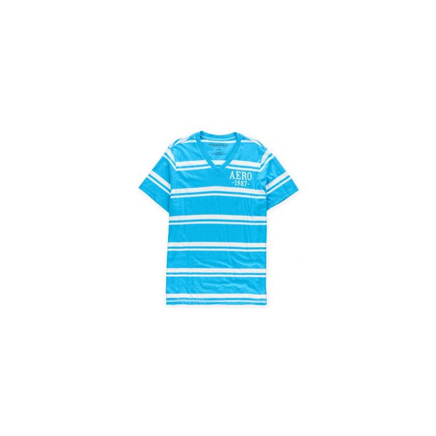 Aeropostale Playera Adornada con Cuello en V a Rayas para Hombre, Azul, XX-Large Aeropostale Camiseta adornada