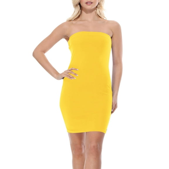 Women's Bodycon Strapless Slim Elastic Band Solid Tube Top Mini Midi Dress