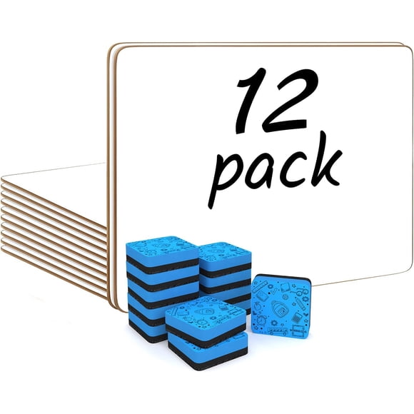 Scribbledo 12 Small White Board Dry Erase Boards Classroom Pack Mini White Boards 9"x12� Double Sided Personal Whiteboards for Students Teachers