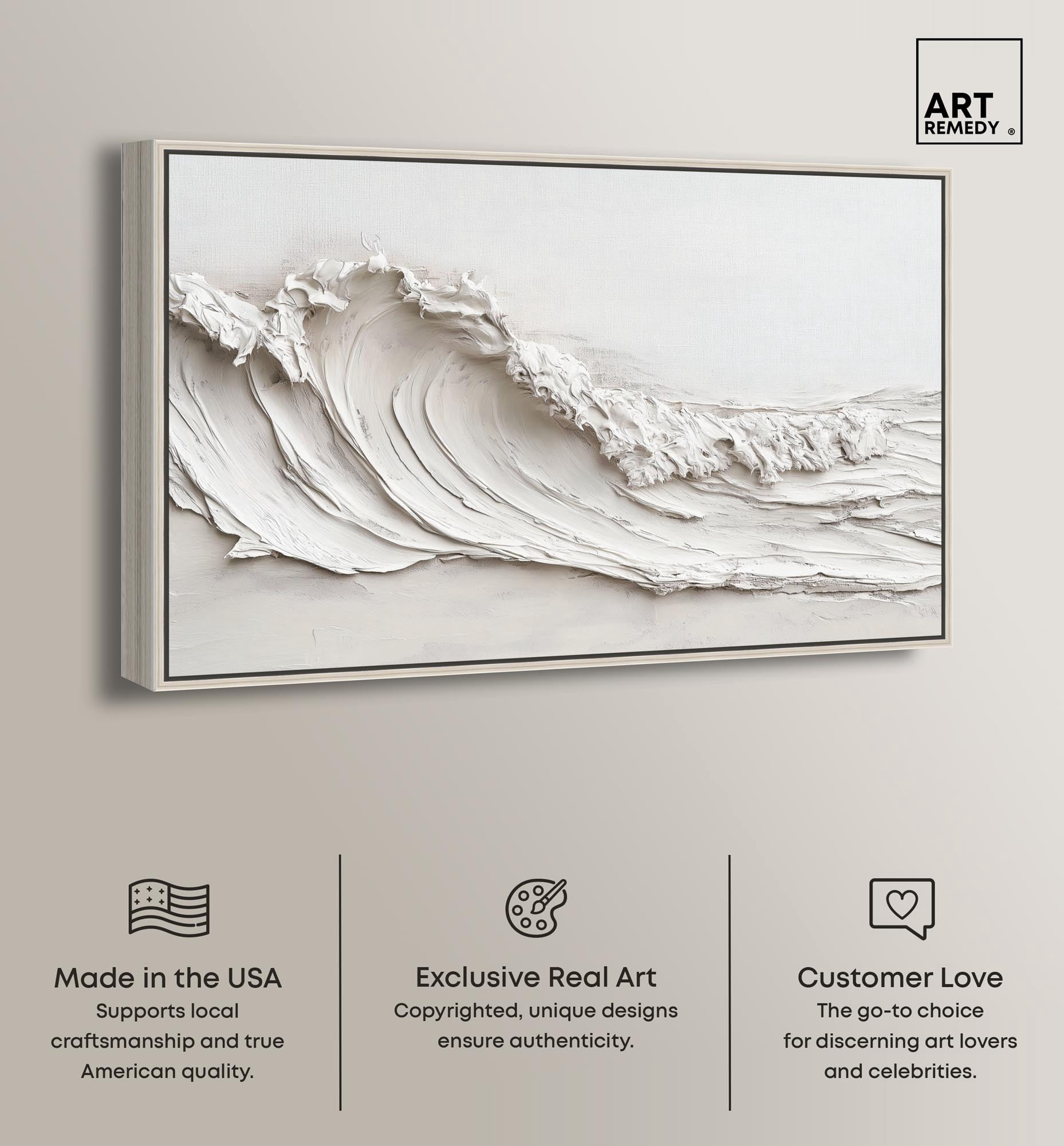 Wave on White Canvas Neutral Boho by Art Remedy, Silver Frame, 36 x 24