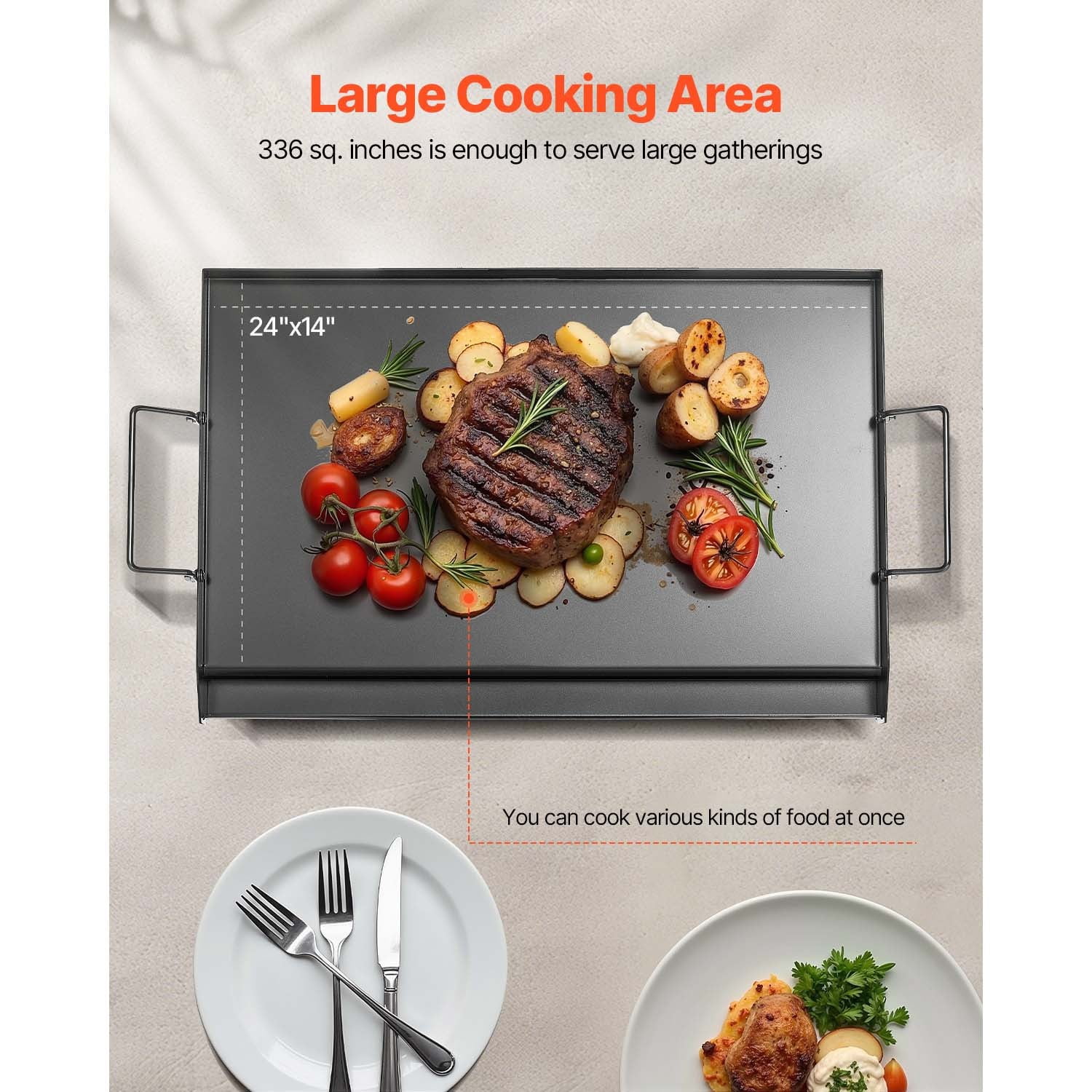 ZYPPP 24x16 in Flat Top Griddle Carbon Steel Universal BBQ Grill Pan Cookware