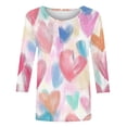 thumbnail image 4 of VKOYWKM T-Shirts Valentine pour Femmes, T-Shirts à Imprimé Cœur, Manches 3/4, Hauts Décontractés de Printemps, Col Rond Décontracté, Coupe Ample, T-Shirts Valentine, 4 of 4