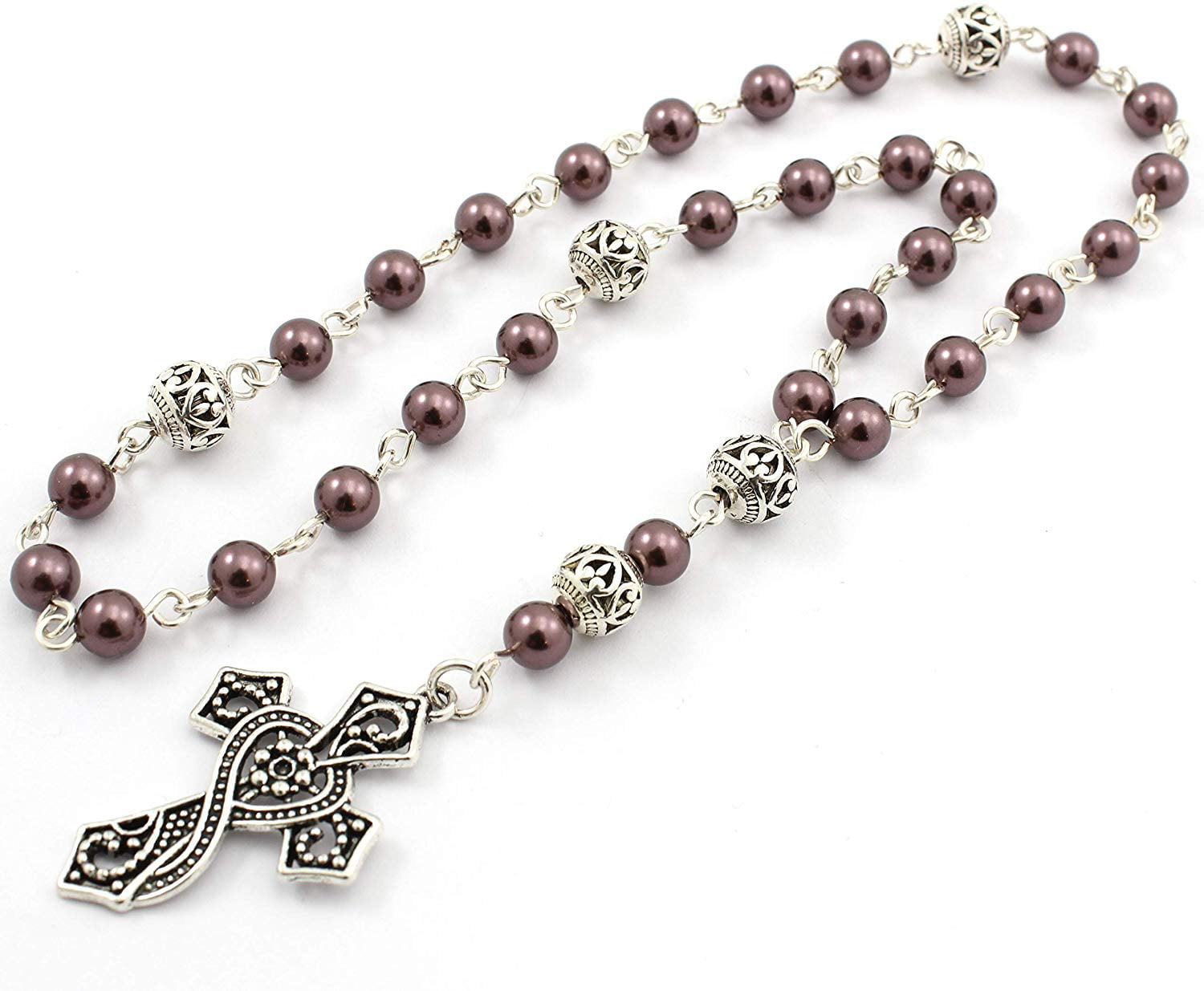 Anglican Prayer Beads of Gemstone Fluorite Ornate Cross