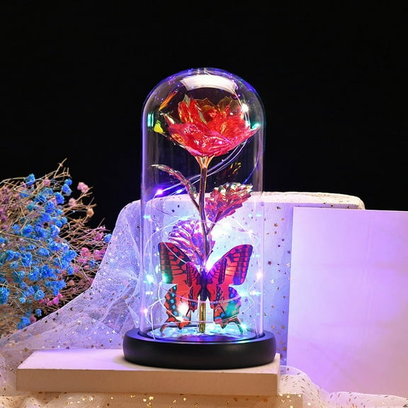 Christmas Rose Flower Gifts for Her, Galaxy Glass Roses, Light up Artificial Flower in Glass Dome, Xmas Gifts Is for Women Mom Her Wife Grandma Sister, Mothers Day,Christmas,Anniversary