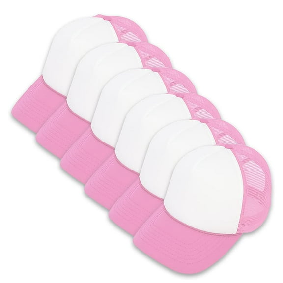 MR.R Sublimation Blank Polyester Mesh Cap Mesh Hat Two Tone Trucker Summer Mesh Cap with Adjustable Snapback,Pink,6 Pieces