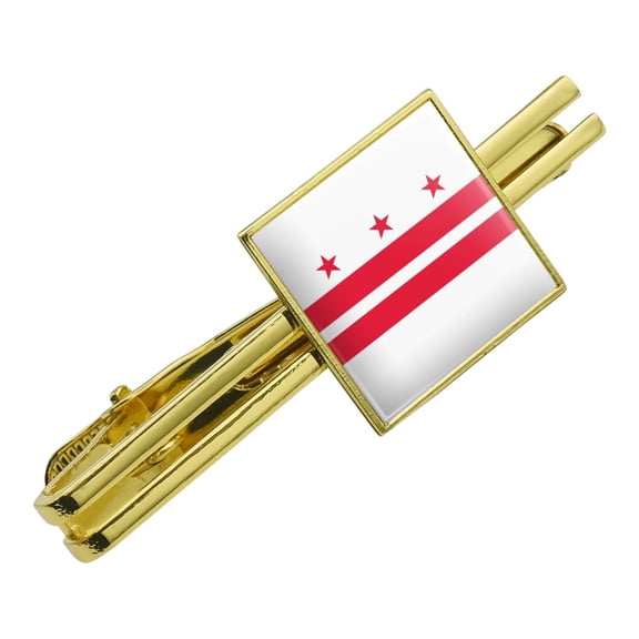 Washington D.C. The District of Columbia Flag Square Tie Bar Clip Clasp Tack- Silver or Gold
