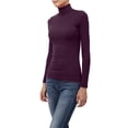 thumbnail image 2 of J. METHOD Women's Light Weight Basic Long Sleeve Turtleneck Knit Ribbed Shirt Sweater Mock Neck Top NEWT88 Grape L, 2 of 6