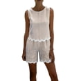 thumbnail image 2 of Women's Striped Two-Piece Sleeveless Patchwork Trimmed And Shorts Casual Summer Set, 2 of 6