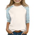 thumbnail image 2 of Xyxonk 3/4 Sleeve Shirts for Girls Summer Cute Color Block Printed Shirts Size 10-12 Shirt Trendy Kids Crewneck Knit T Shirts Plain Tween Girls Clothes Size 10 Girls Clothes Blue 100, 2 of 5