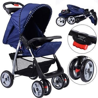 Foldable Baby Kids Travel Stroller Newborn Infant Buggy Pushchair Child Blue 