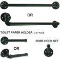 thumbnail image 4 of Industrial Pipe Bathroom Hardware Fixture Set, 3 Piece Kit Includes Robe Hook, 9 Inch Towel Bar and Toilet Paper Holder, Heavy Duty DI tyle, Modern Chic Electroplated Black Finish, 4 of 7