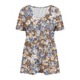 thumbnail image 5 of Rciityk Short Sleeve Shirts for Women Summer V Neck T-shirts Casual Loose Floral Printed Pleated Dress Tunic Tops, 5 of 5