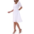 thumbnail image 4 of INSPIRE CHIC Women's Dress Chiffon Metallic Stars Ruched Sleeve V Neck A-line Dress M White, 4 of 6