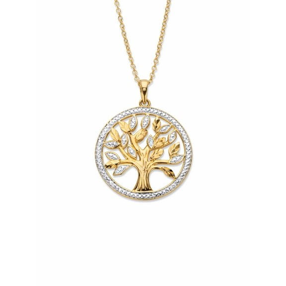 PalmBeach Jewelry Round Diamond Accent Two-Tone Tree of Life Pendant Necklace in 14k Gold-plated Sterling Silver 18"