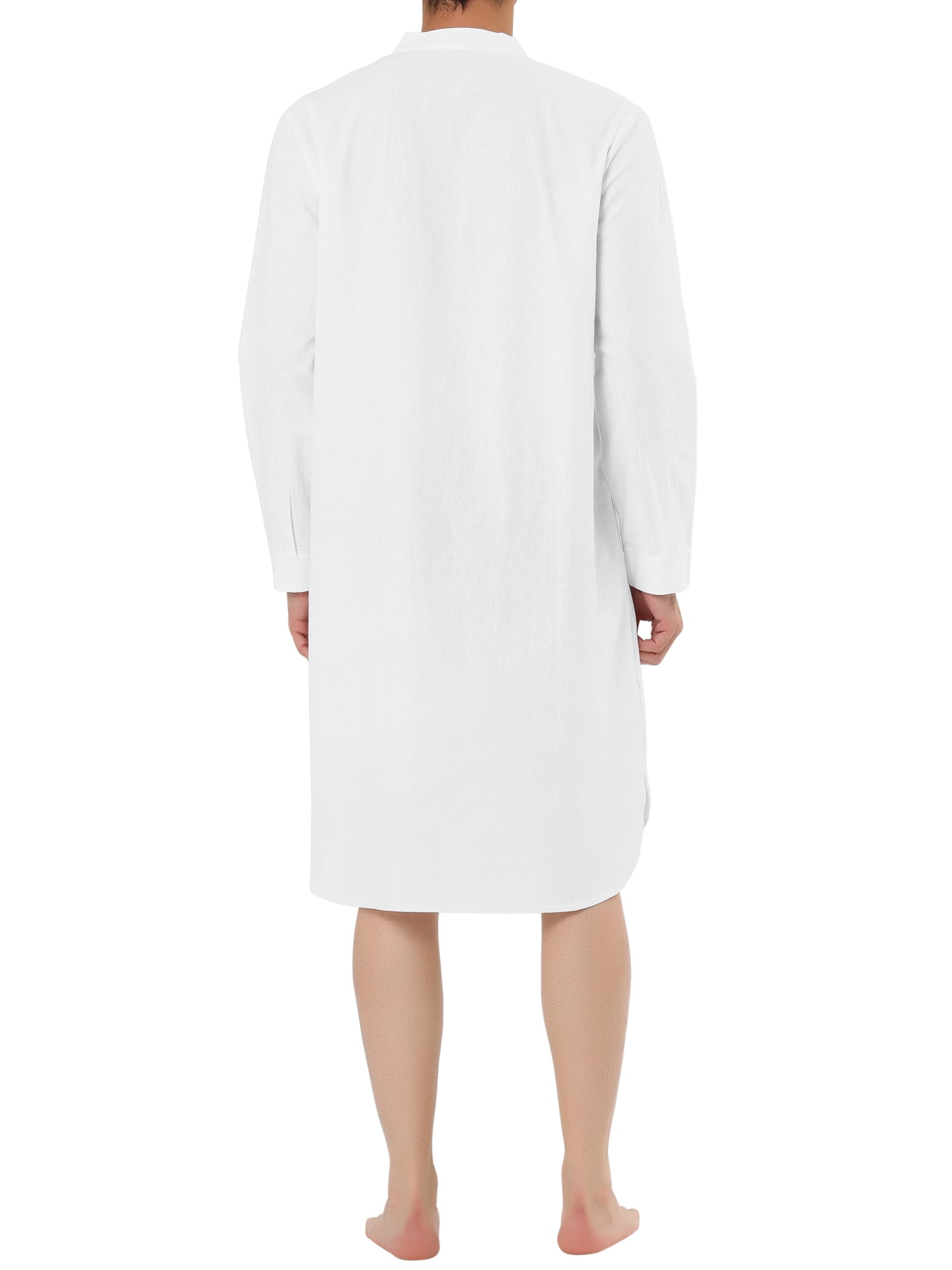 Unique Bargains Men's Banded Collar Nightshirt Sleep Shirt Nightgown M White