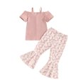thumbnail image 2 of Gupgi 2Pcs Toddler Girl Daisy Clothes Set 1T-5T Kids Baby Cold Shoulder Ribbed Tops Floral Bell Bottom Summer Outfits, 2 of 9