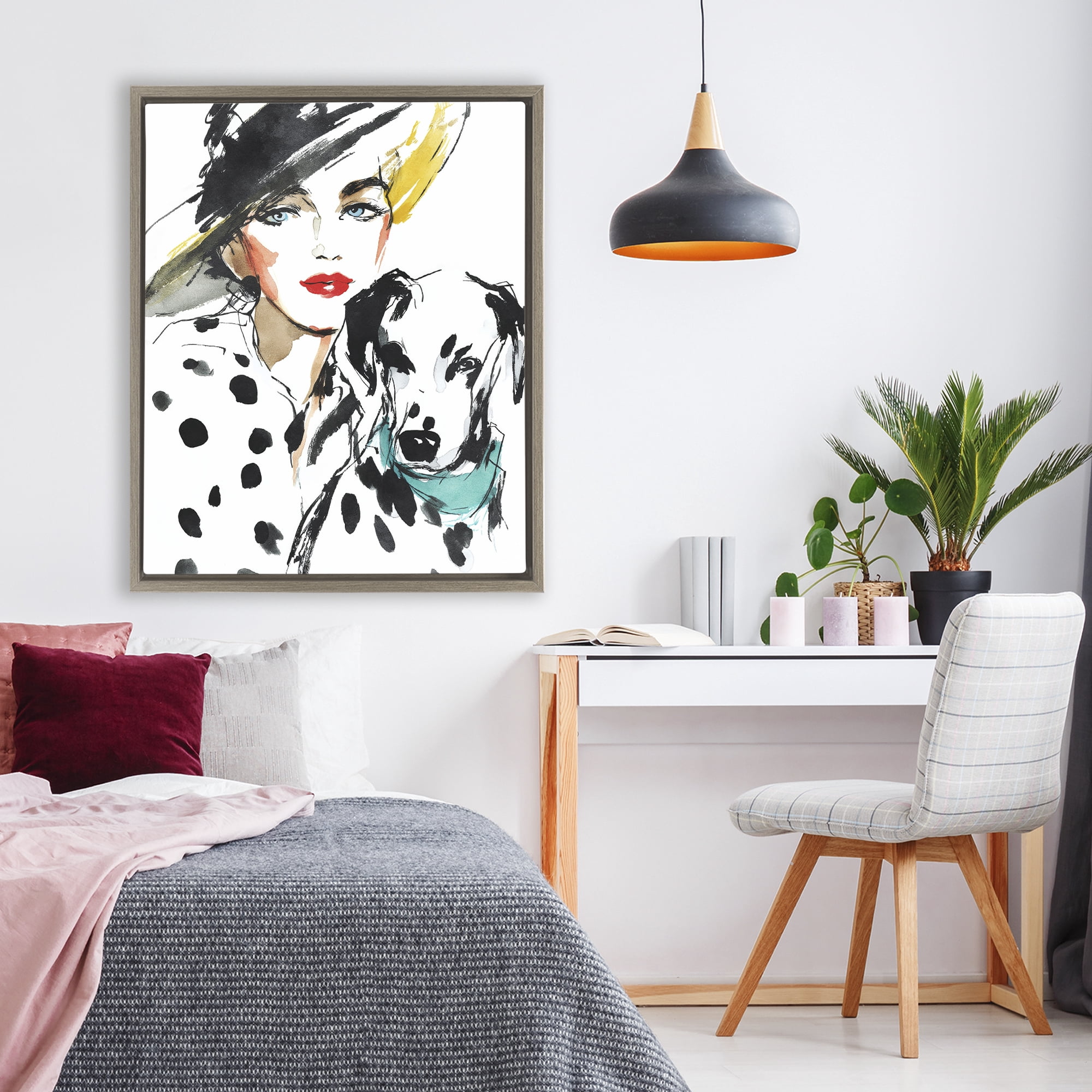 Stupell Industries Trendy Dalmatian Muse Brown Framed Floater Canvas Wall Art, design by Svetlana Aleynikova