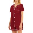 thumbnail image 3 of GESJQFZ Women Lapel V Neck Buttons Solid Color Pocket Pajama Shorts Nightwear Set, 3 of 6