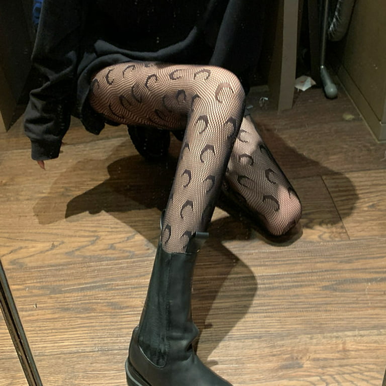 Winter Tights For Women Stockings Moon Print Hollow Fishnet Mesh