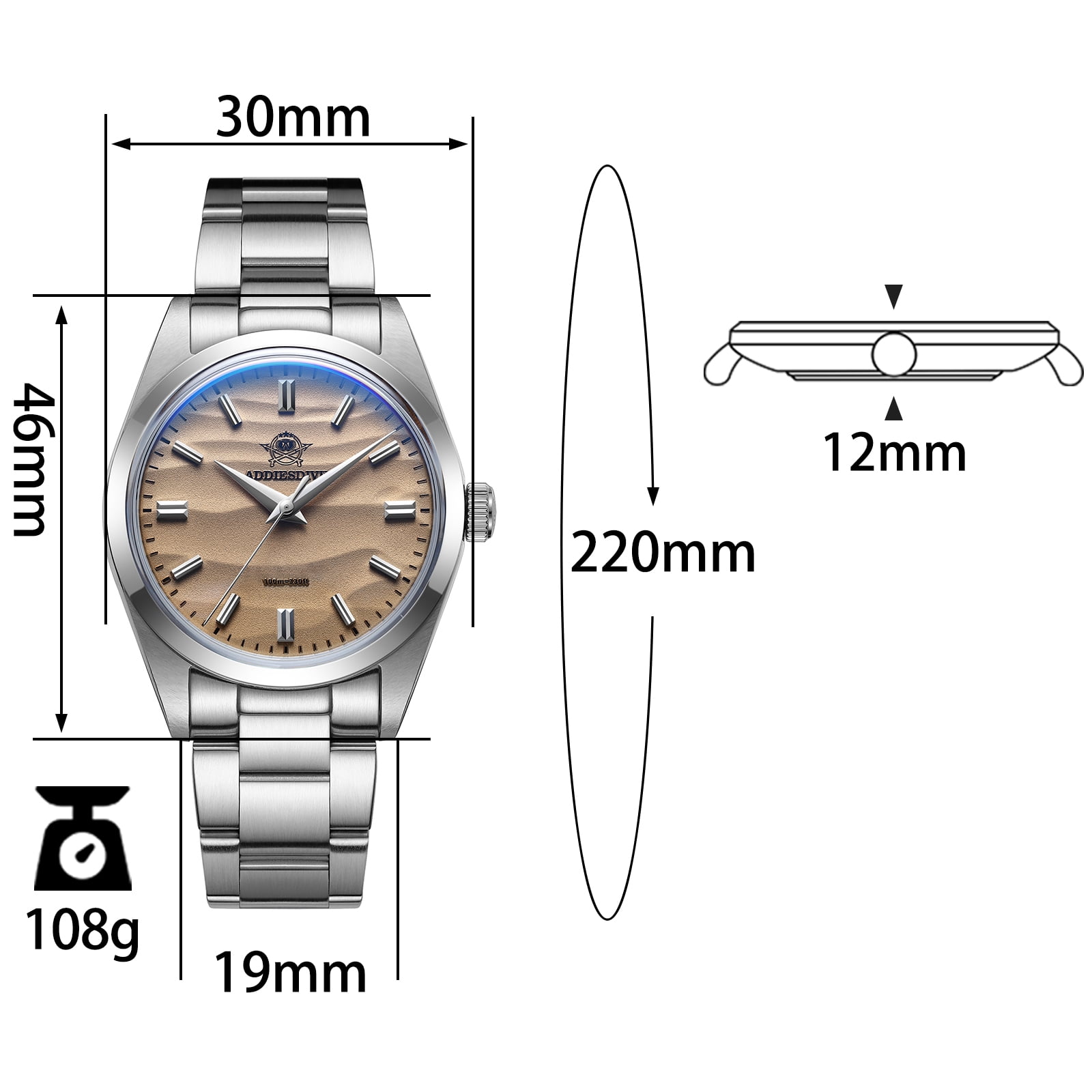 ADDIESDIVE Men's 36mm Diver's 316L Stainless Steel Wristwatch, Japanese VH31 Quartz Movement, 100m Waterproof, Brown, AD2030