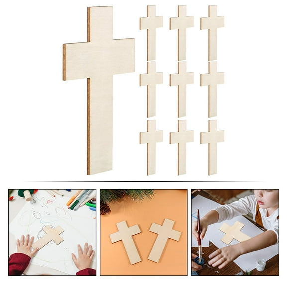 LEORX 50pcs Engraving Painting Crafts Cross Craft Wooden Blank Cross Board Khaki Poplar Wood Decorative DIY
