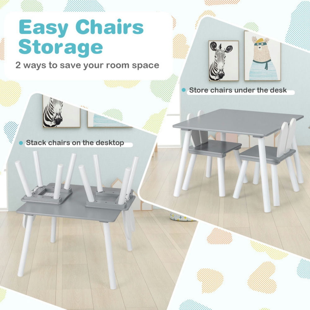 Topcobe 3 Pieces Kids Table and Chairs Set for Arts Crafts Snack Time, Toddler Chair and Table Set-Gray