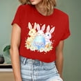 thumbnail image 1 of Ounisa T-Shirts à Manches Courtes pour Femmes Col Rond Imprimé Lapin de Pâques Tissu Doux Coupe Ample Printemps Été 2026 Mode Décontractée Quotidienne Confortable Tendance Basique Hauts P-2TG, 1 of 5