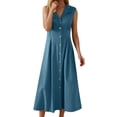 thumbnail image 1 of Vestido informal para mujer: largo con botones, cuello elegante, cómodo para el verano, lavable a máquina, 1 of 5