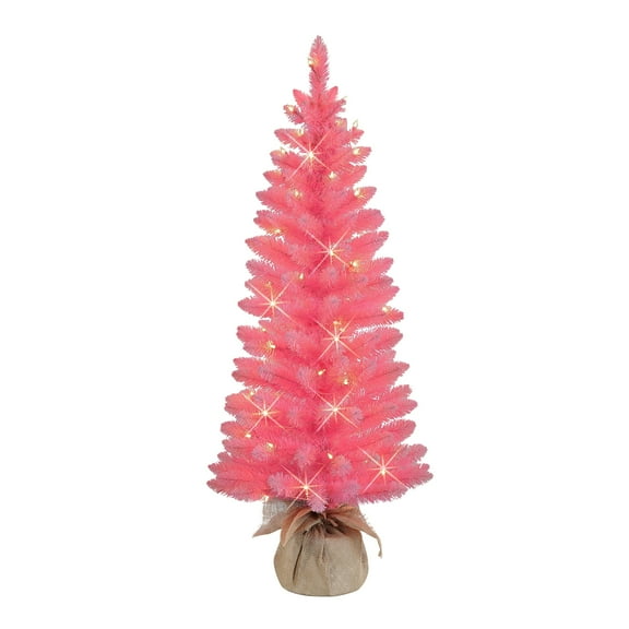Puleo International  4 ft Pre-Lit Pink Artificial Tree in Burlap Sac