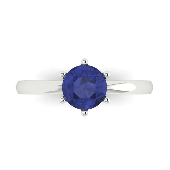 Solitaire Engagement Ring for Women - 1ct Simulated Tanzanite in 18K White Gold Promise Ring