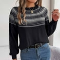 thumbnail image 6 of Lovskoo 2024 Sweaters for Women Long Sleeve Retro Contrasting Cable Knit Lantern Sleeve Pullover Sweater Top Black, 6 of 8