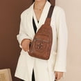 thumbnail image 4 of Leather Sling Bag Purse for Women Chest Crossbody Shoulder Bags Travel Daypack for Men and Women Brown Big, 4 of 7