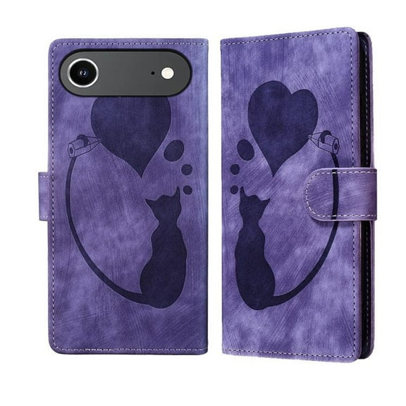 For IPhone Air 6.5" Cat Patterned Embossed Strong Magnetic Attachment/Closure, Card Slots/Pocket, PU Leather Flip Wallet Case ,Purple,For iPhone Air