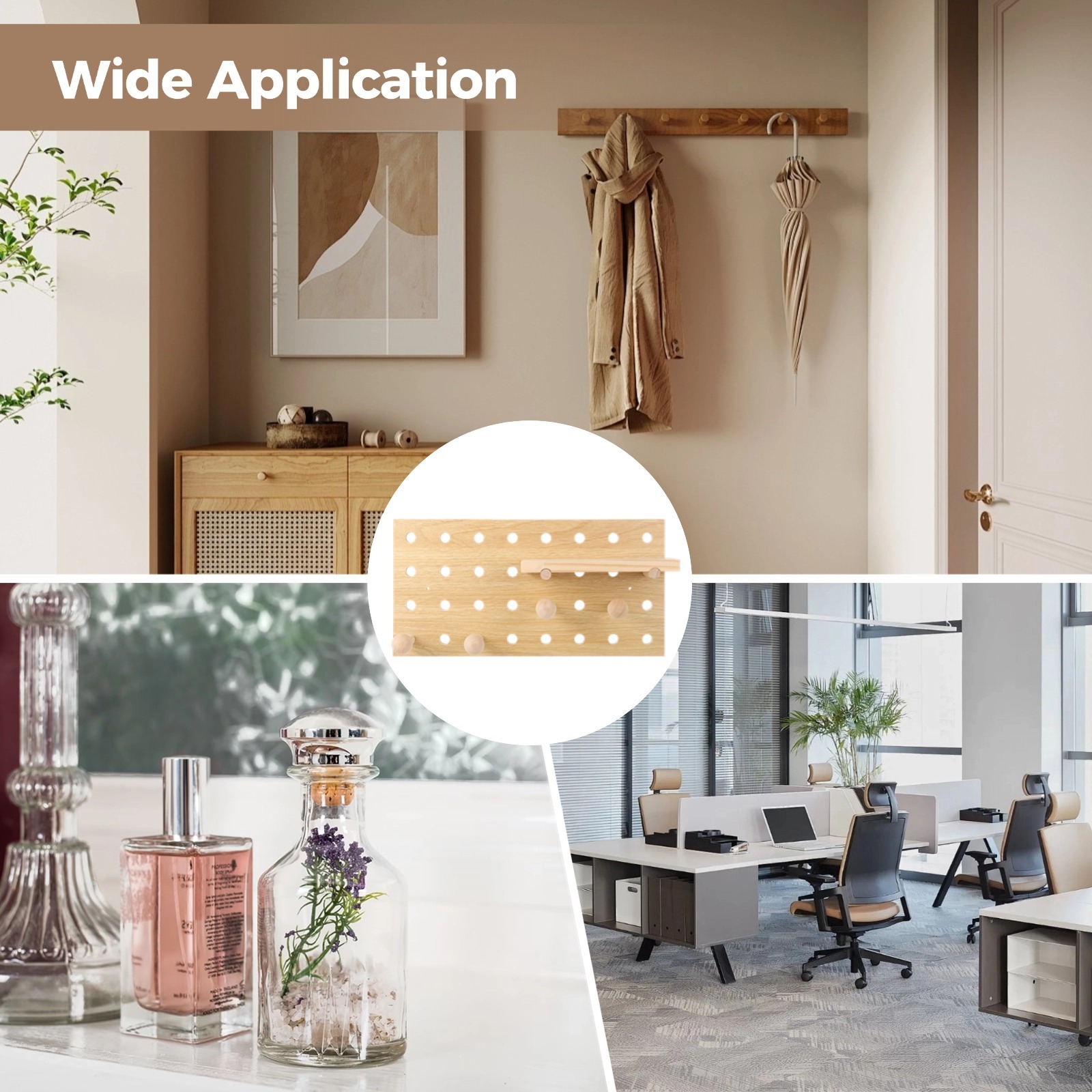 2 PCS Wooden Pegboards, Wood Pegboard Combination Kit, Wall Display Wooden Pegboard with Floating Shelves & Wooden Sticks, Wall Mounted Storage Shelf Organizer for Entrance Living Room Office
