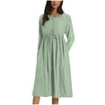 thumbnail image 2 of Plus Size Long Dresses for Spring Ladies Fashion Women Long Sleeve Dress V-Neck Dress Solid Dresses Pocket Green XXL, 2 of 4